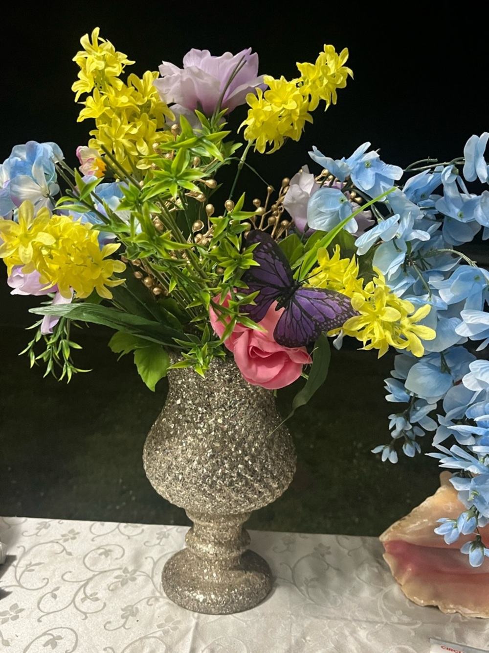 Decorative Glittered Vase with Colorful Artificial Floral Arrangement